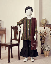Kids Olive & Maroon Striped Flapper Suit - view 1
