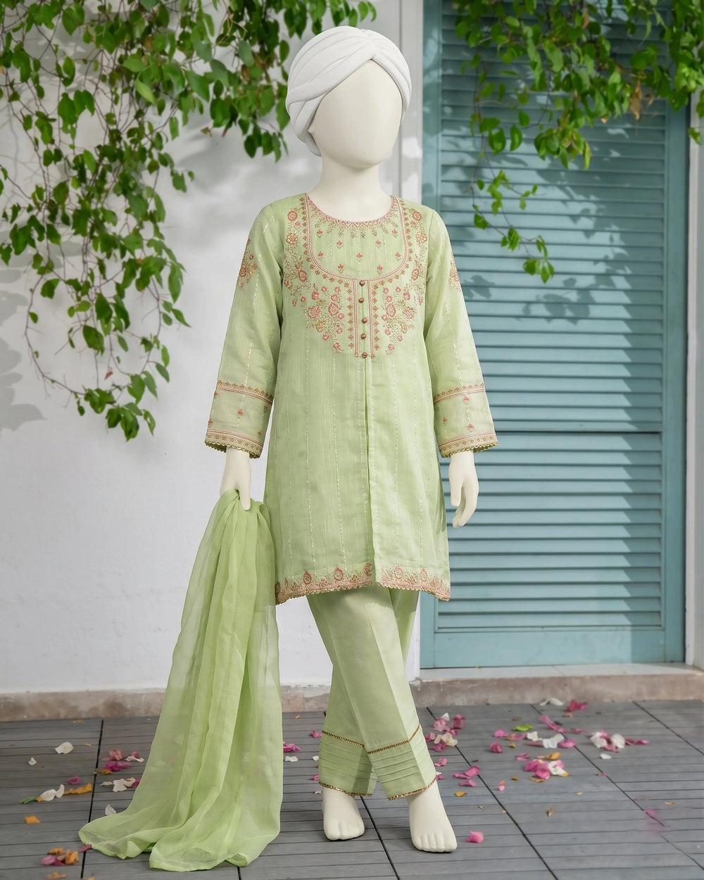 Kids Lime Green Embroidered 3-Piece Lawn Suit - view 1