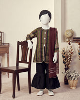 Kids 3-Piece Flapper Suit – Olive/Maroon Striped