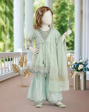 Kids Mint Green Embroidered Gharara Suit - view 1
