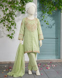 Kids Lime Green Embroidered 3-Piece Lawn Suit - view 1