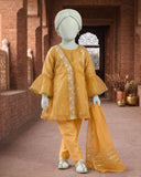 Kids Mustard Yellow Embroidered Angrakha Suit - view 1
