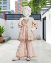 Kids Tea Pink Embroidered Gharara Suit - view 1