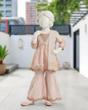 Kids Tea Pink Embroidered Gharara Suit - view 1