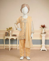 Kids Peach Open Shirt Embroidered Suit - view 1
