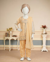 Kids 3-Piece Open Shirt Embroidered Suit – Peach/Light Apricot