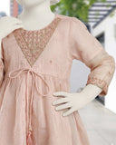 Kids Tea Pink Embroidered Gharara Suit - view 2