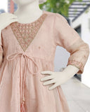 Kids Tea Pink Embroidered Gharara Suit - view 2