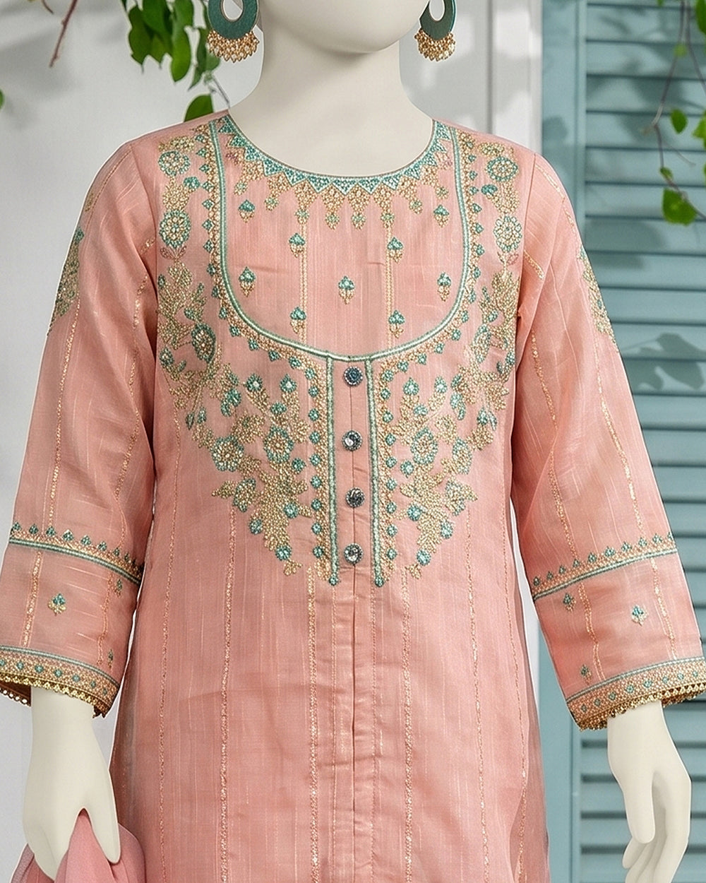 Kids Light Pink Embroidered 3-Piece Lawn Suit - view 2