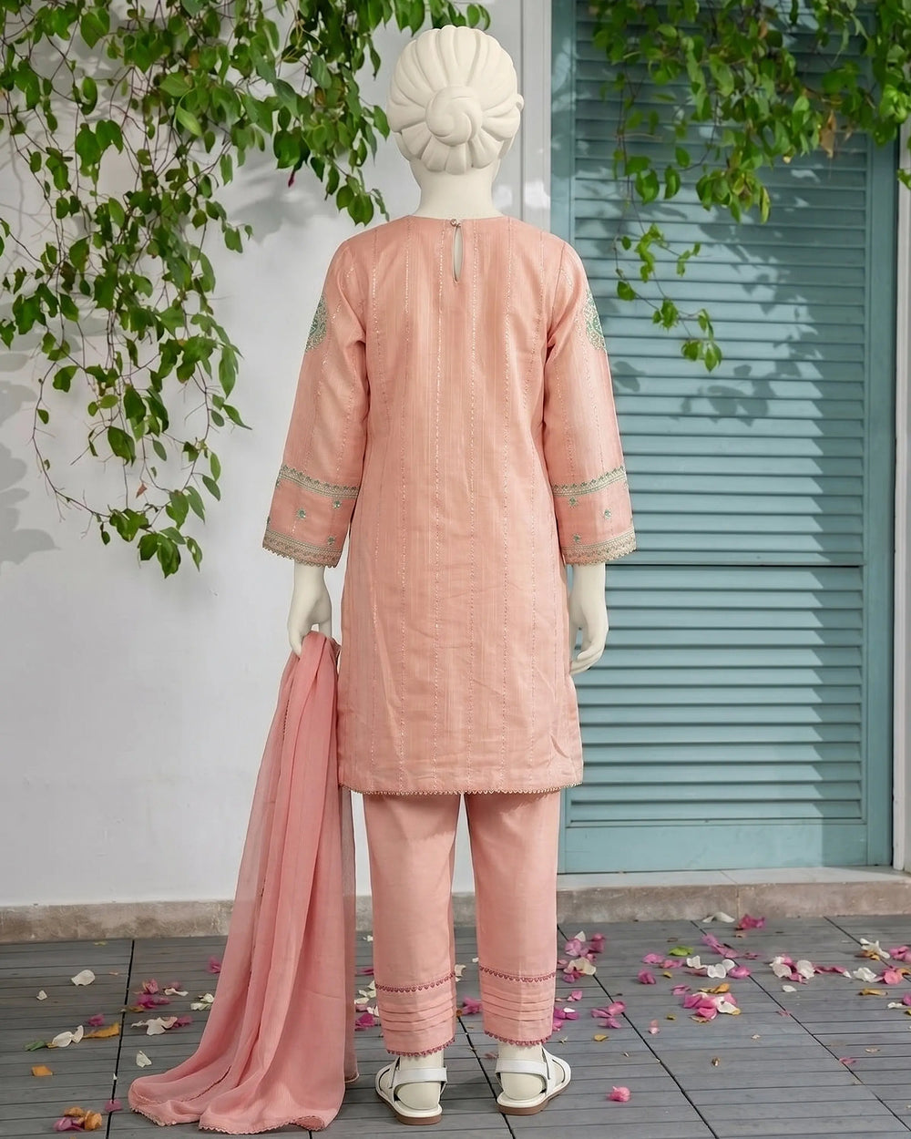 Kids Light Pink Embroidered 3-Piece Lawn Suit - view 3