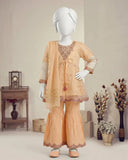 Kids Peach Embroidered Gharara Suit - view 1