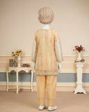 Kids Peach Open Shirt Embroidered Suit - view 3