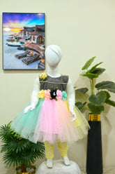 Multicolor Rainbow Net Frock with Shimmer Bodice