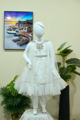 Crystal Shimmer White Designer Frock with Trousers