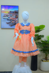 Peach & Denim Blue Embellished Frock Suit for Kids