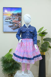 Girls 3-piece Denim Jacket & Pink Dress Set