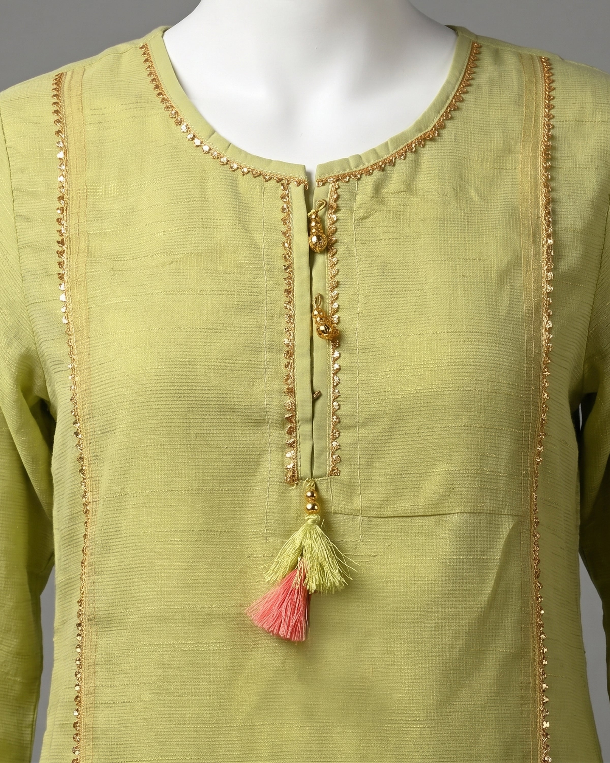 Kids Sage Green Embroidered 3-Piece Kurti Suit - view 2
