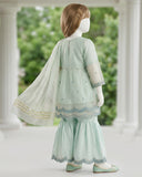 Kids Mint Green Embroidered Gharara Suit - view 3