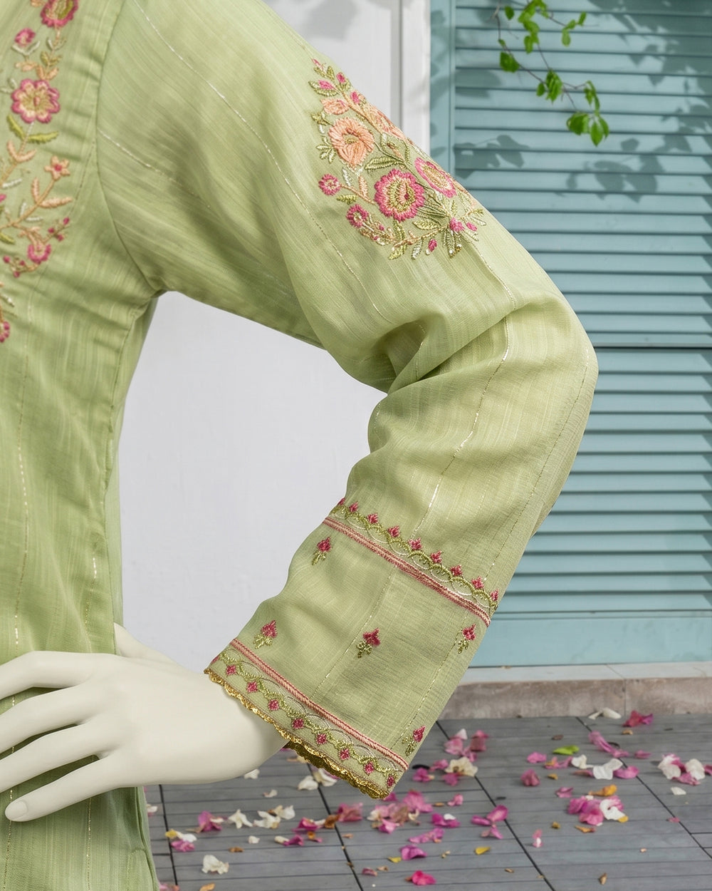 Kids Lime Green Embroidered 3-Piece Lawn Suit - view 2