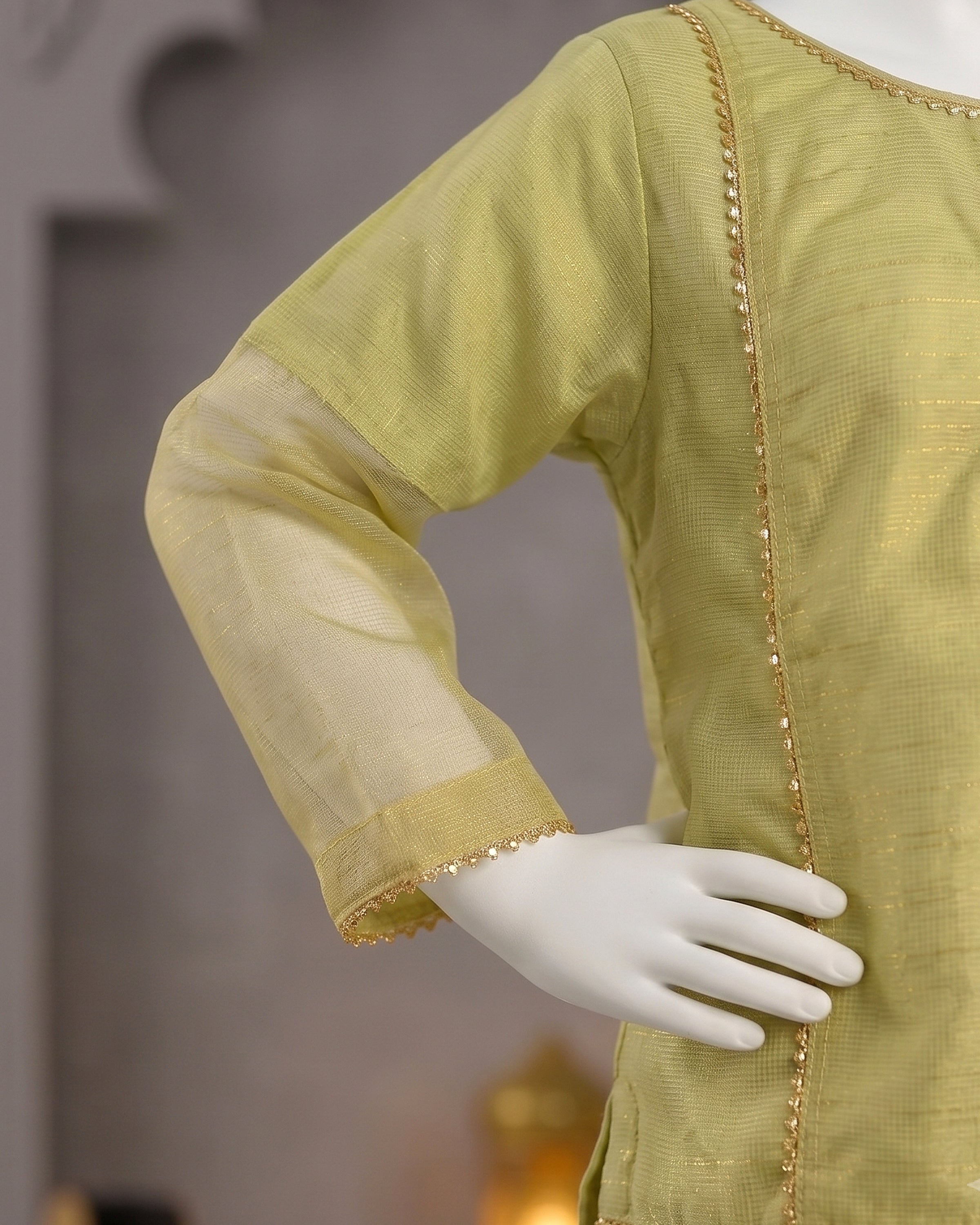 Kids Sage Green Embroidered 3-Piece Kurti Suit - view 3