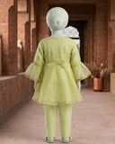 Kids Mint Green Embroidered Angrakha Suit - view 3