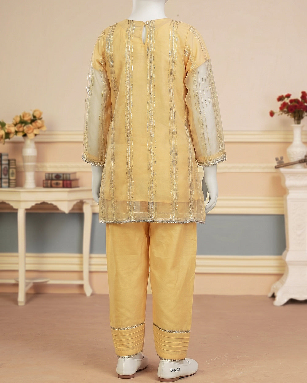 Kids Soft Yellow Open Shirt Embroidered Suit - view 4