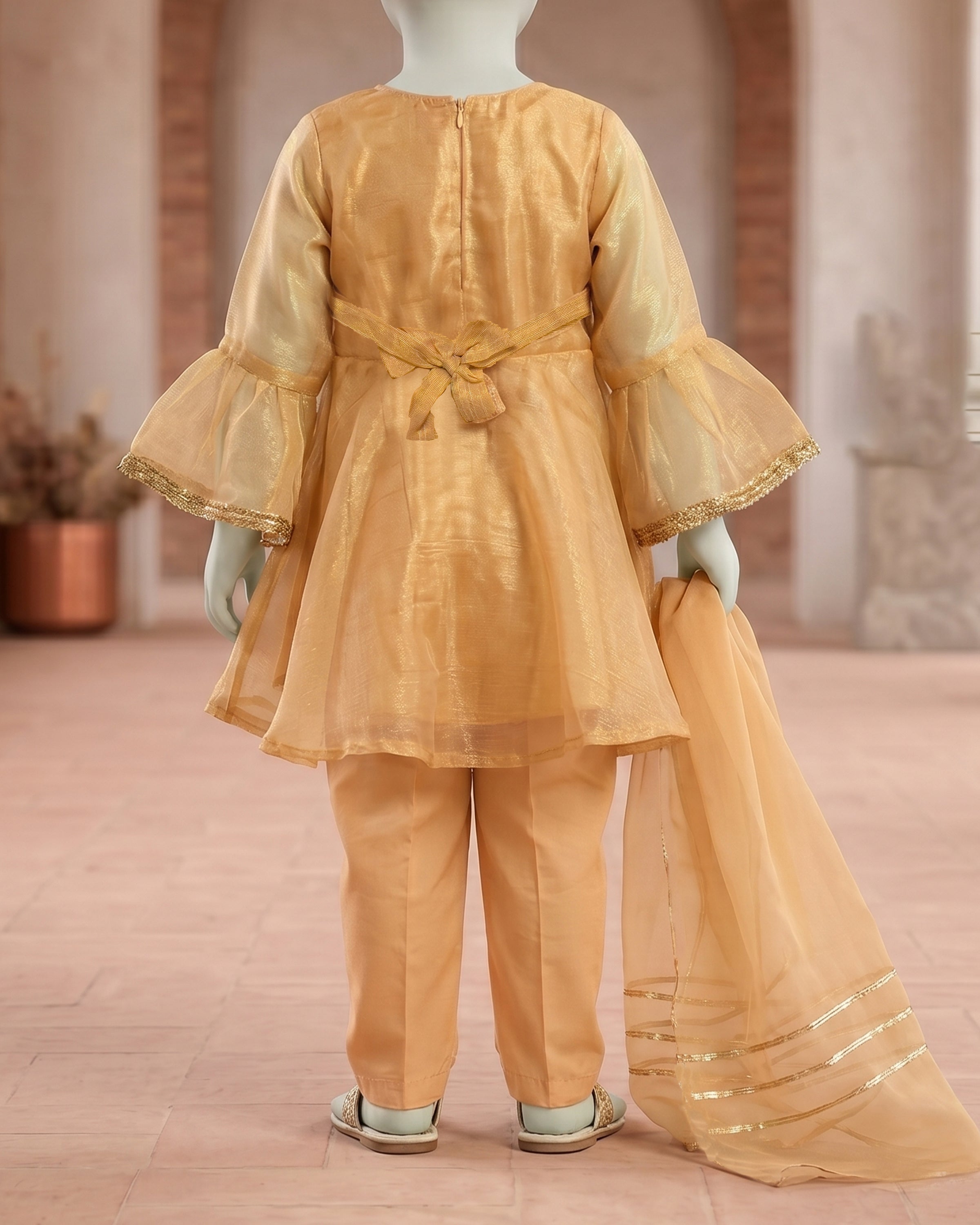 Kids Mustard Yellow Embroidered Angrakha Suit - view 3