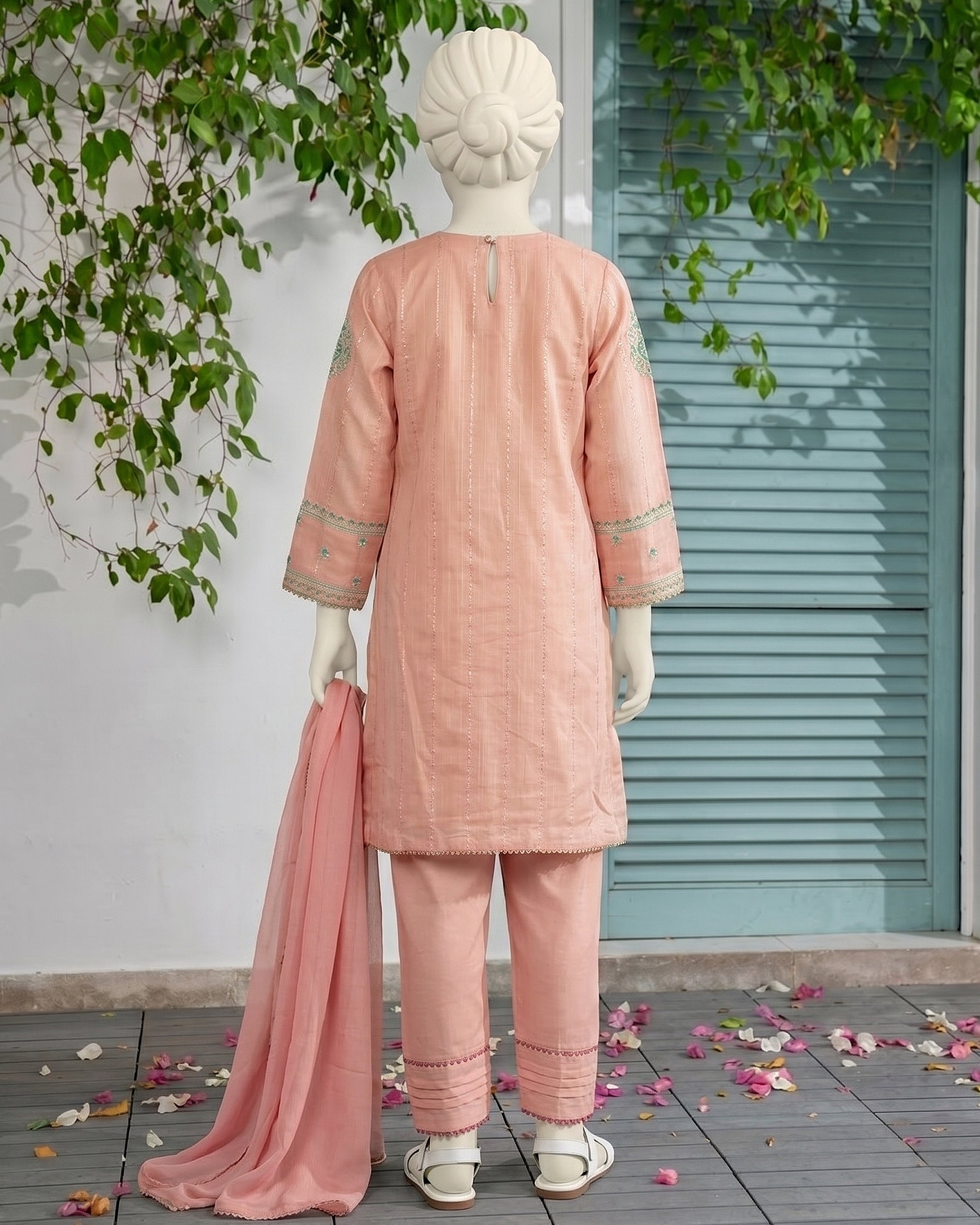 Kids Light Pink Embroidered 3-Piece Lawn Suit - view 3