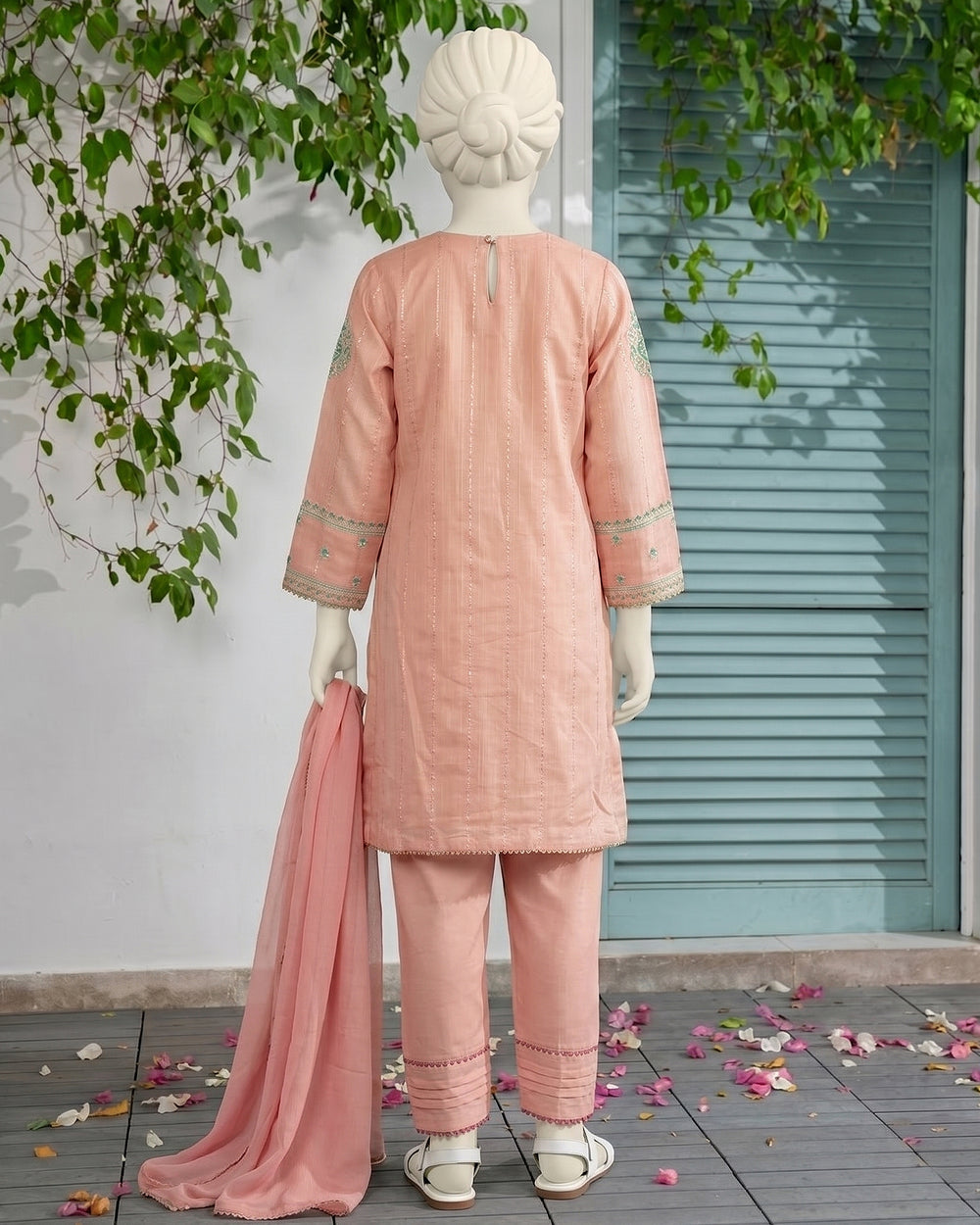 Kids Light Pink Embroidered 3-Piece Lawn Suit - view 3