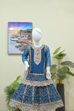 Royal Navy Blue Mirror Work Sharara Set for Little Girls