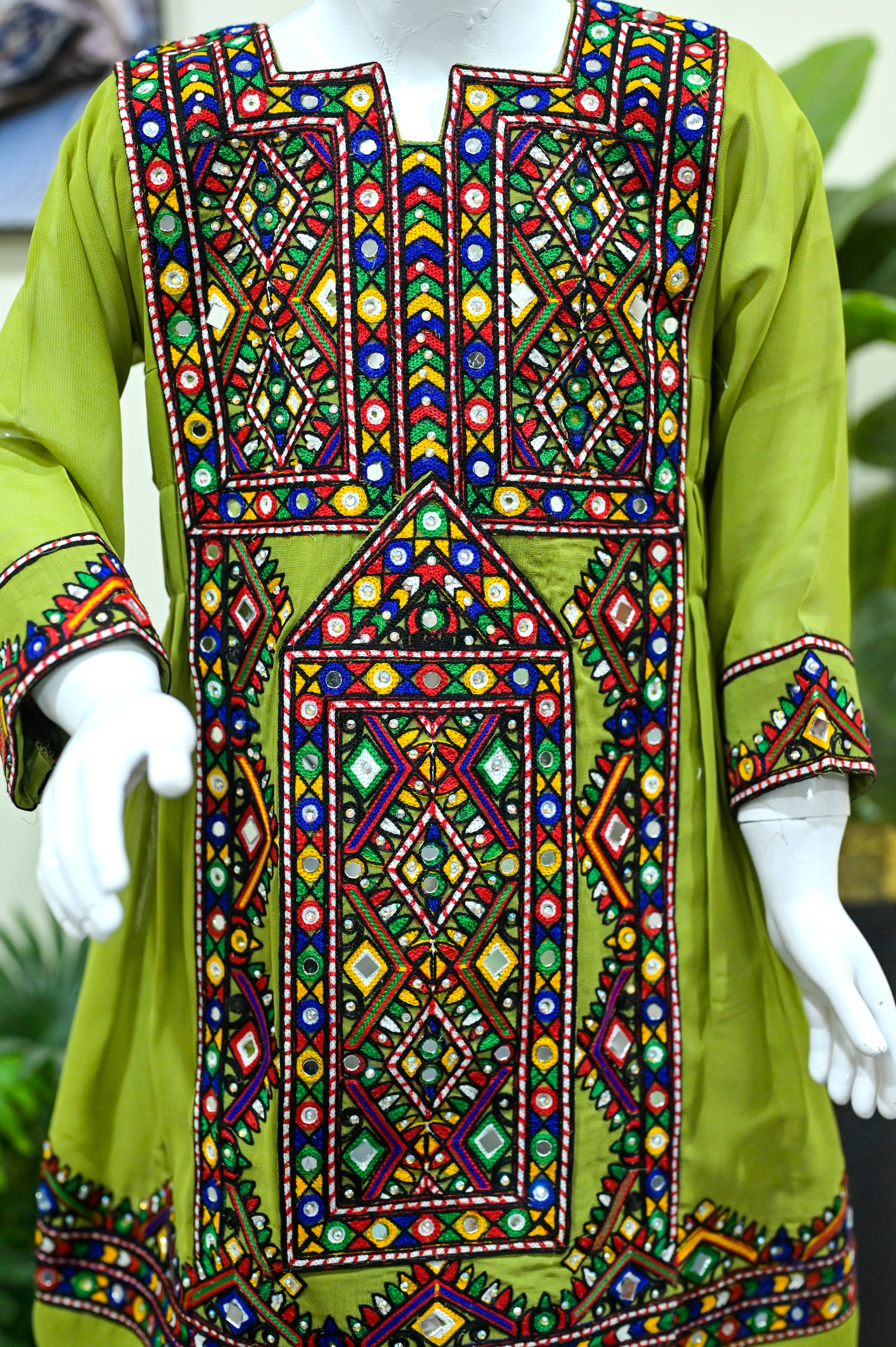 Kids 2-piece Embroidrerd Balochi Suit Olive Green