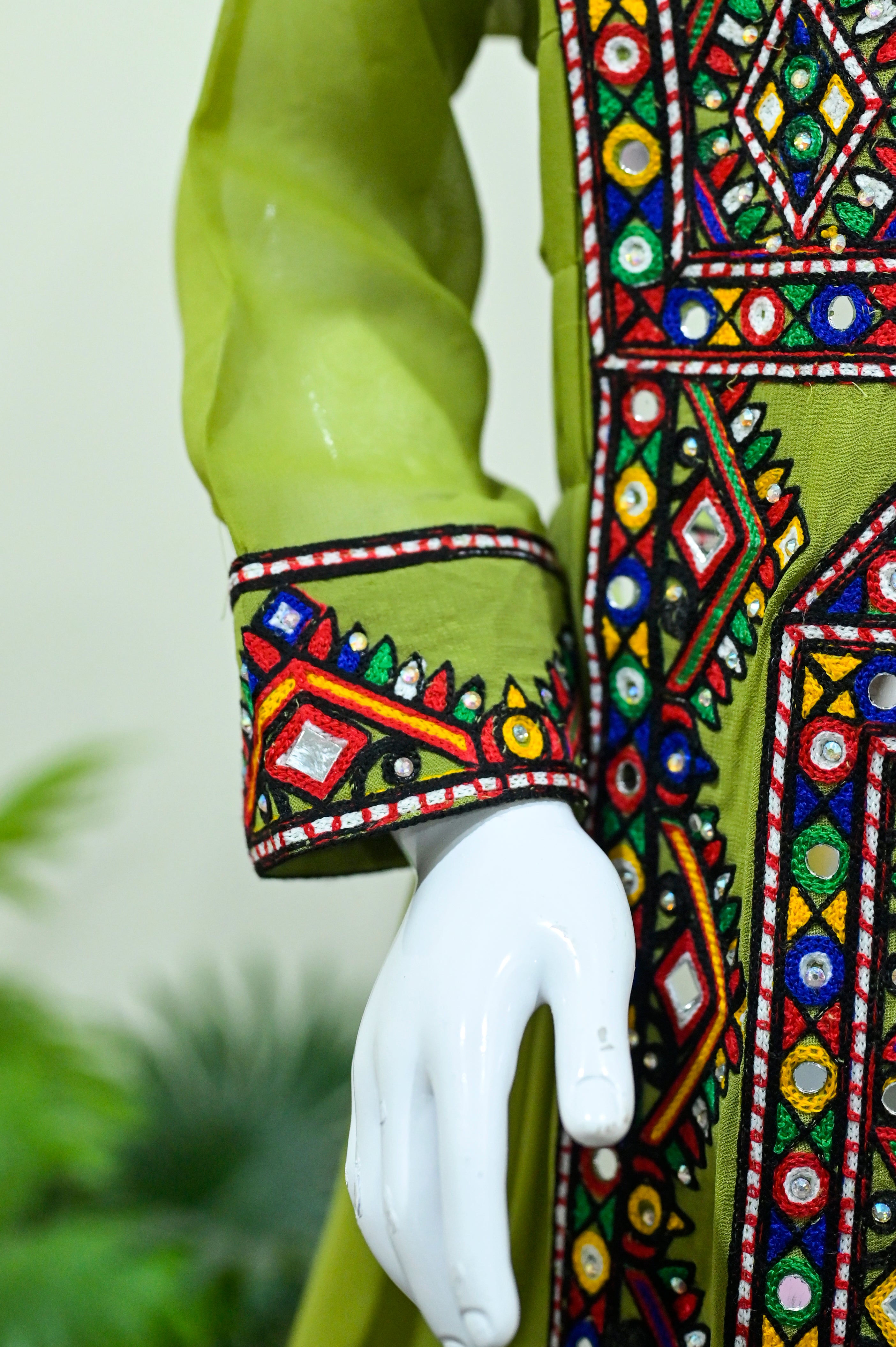 Kids 2-piece Embroidrerd Balochi Suit Olive Green