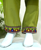 Kids 2-piece Embroidrerd Balochi Suit Olive Green