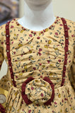 Beige Floral Printed Frock with 3D Flower Accent