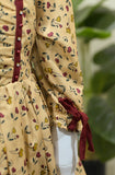 Beige Floral Printed Frock with 3D Flower Accent