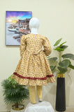 Beige Floral Printed Frock with 3D Flower Accent