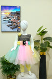 Multicolor Rainbow Net Frock with Shimmer Bodice