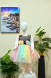 Multicolor Rainbow Net Frock with Shimmer Bodice