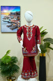 Mahroon Floral Embroidered Kurti & Pleated Sharara