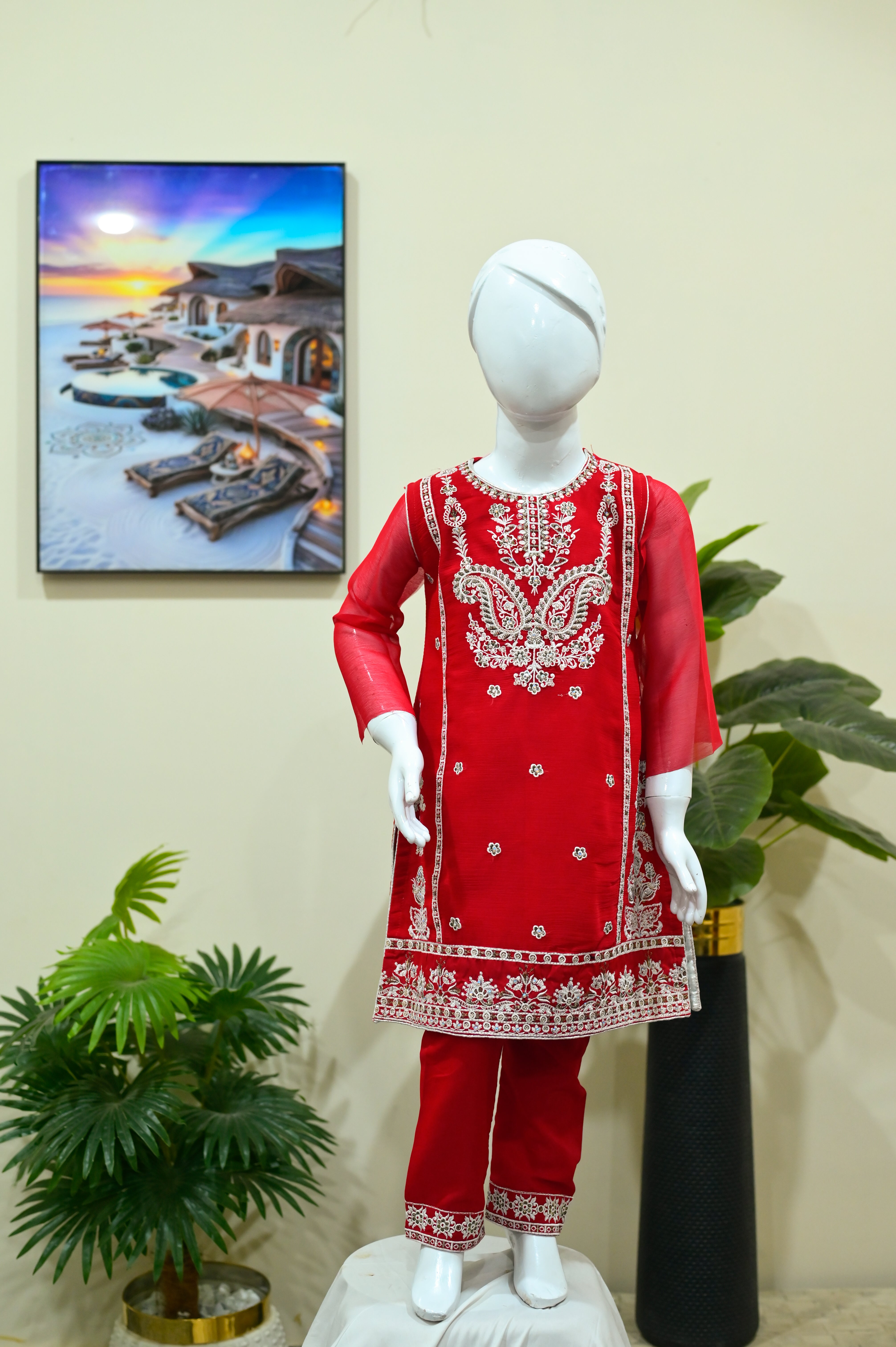 Premium Red Embroidered Kids Ethnic Suit – 2-Piece Fancy Wear