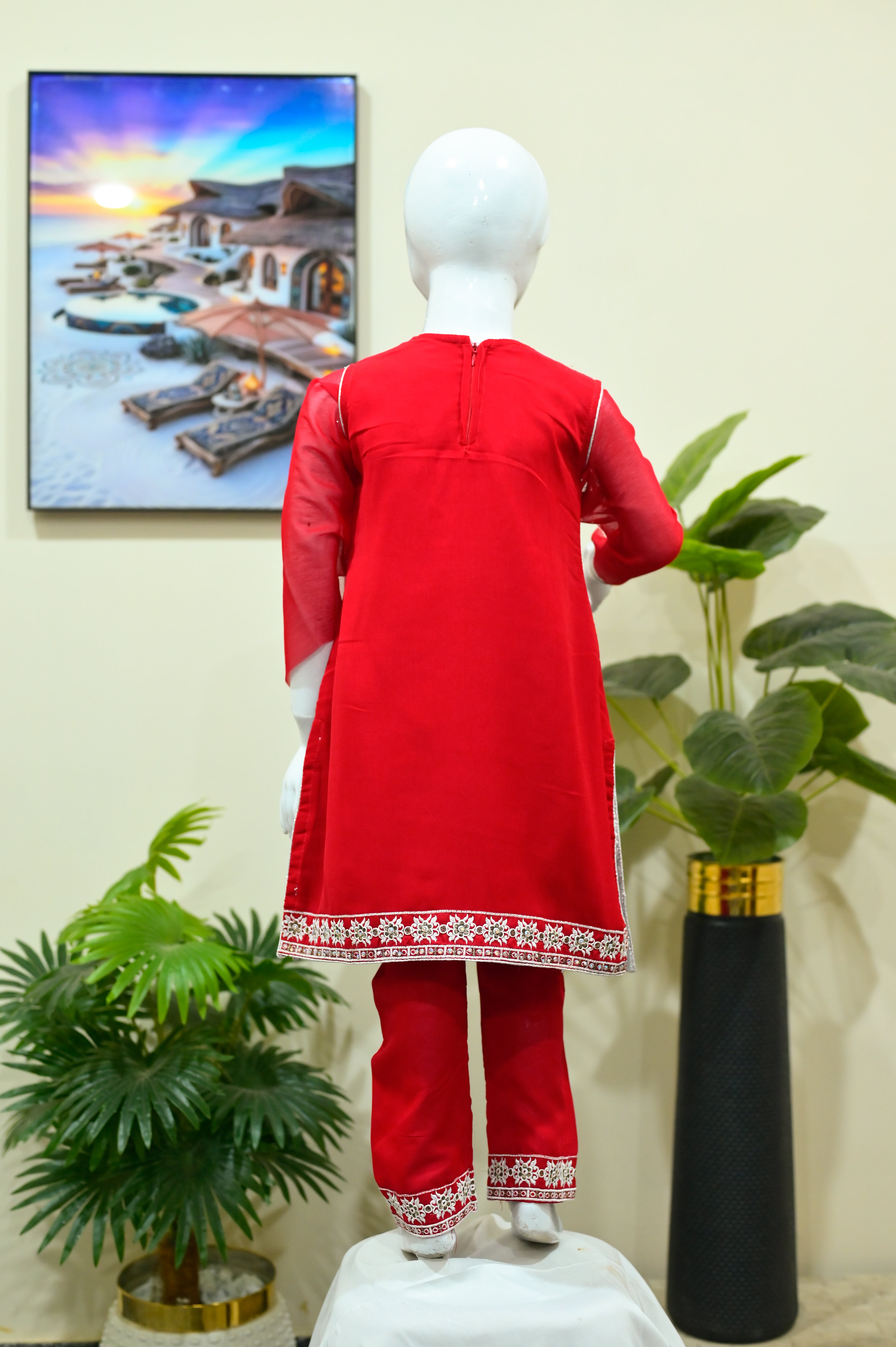 Premium Red Embroidered Kids Ethnic Suit – 2-Piece Fancy Wear