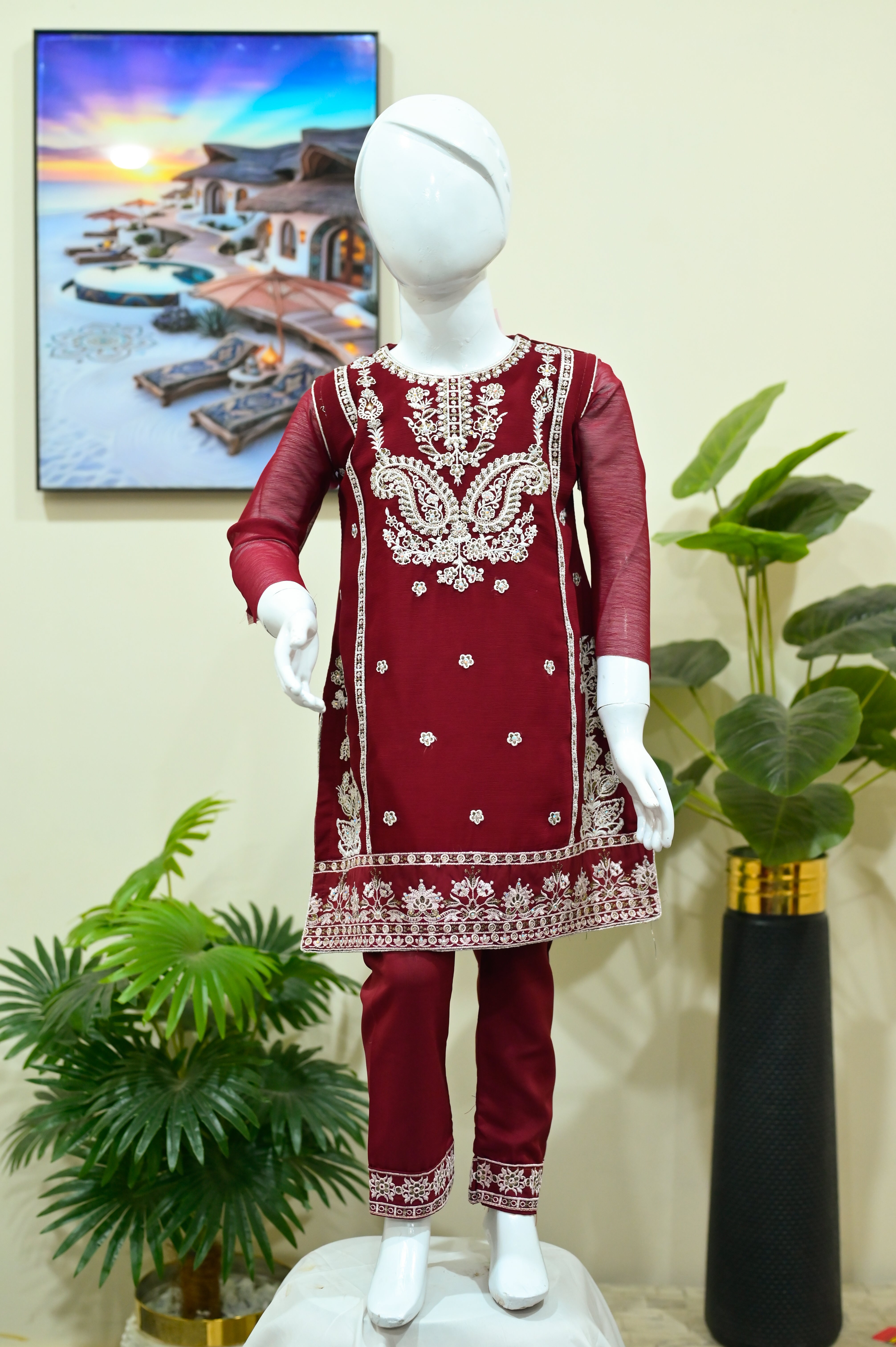 Premium Red Embroidered Kids Ethnic Suit – 2-Piece Fancy Wear