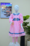 Peach & Denim Blue Embellished Frock Suit for Kids