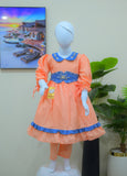 Peach & Denim Blue Embellished Frock Suit for Kids