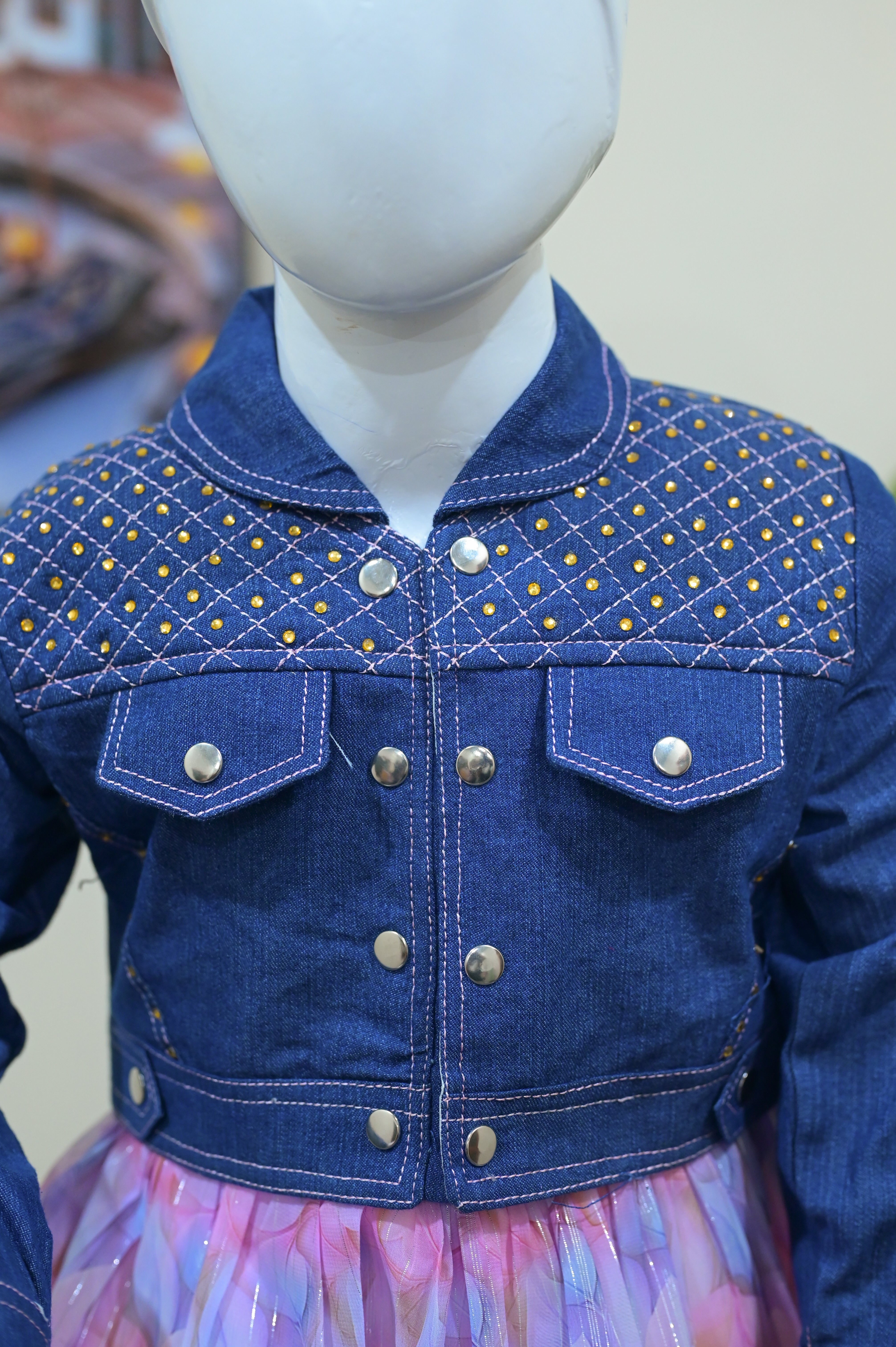 Girls 3-piece  Denim Jacket & Pink Dress Set