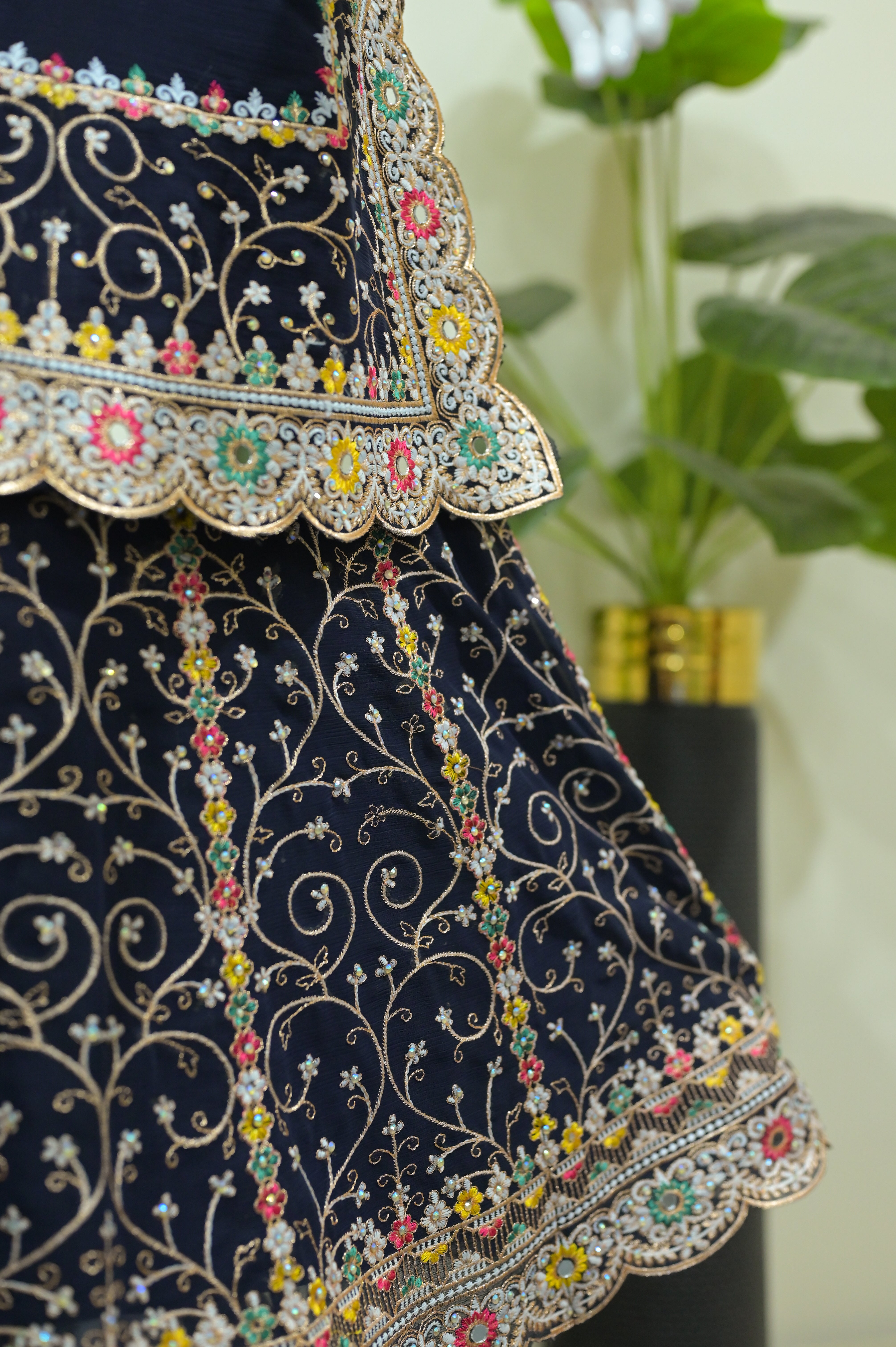 Royal Navy Blue Mirror Work Sharara Set for Little Girls